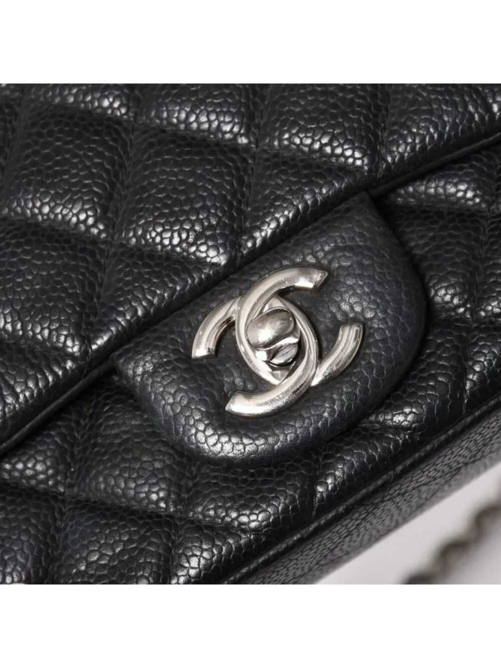 Chanel Mini Quilted 17 S Flap S Chain Shoulder Bag CC Logo Caviar Leather Black